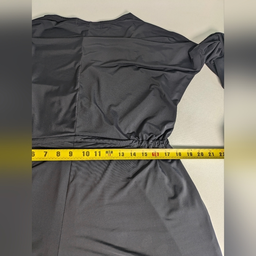 EUC Kardashian Kollection Slinky Soft Stretchy Smooth Wrap Romper Black Sz XL - Picture 9 of 11